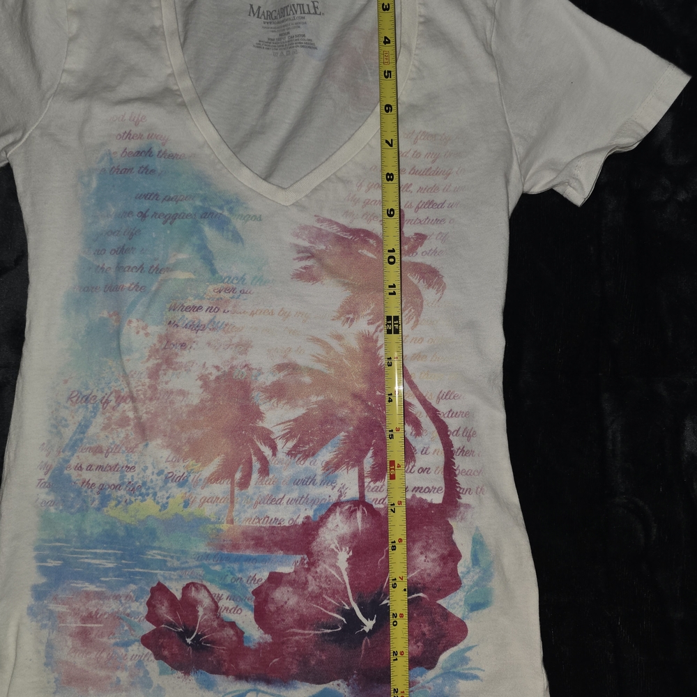 Margaritaville White V-Neck Tropical Palm & Hibiscus Graphic Tee - Picture 2 of 6